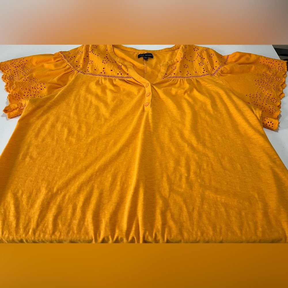 Lane Bryant Orange Short Flutter Eyelet Sleeves Split Neck Top Size 18/20 - Picture 8 of 10